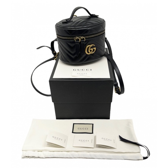 Gucci New With Box GG Marmont Black Leather Vanity Case Backpack - Picture 1 of 13